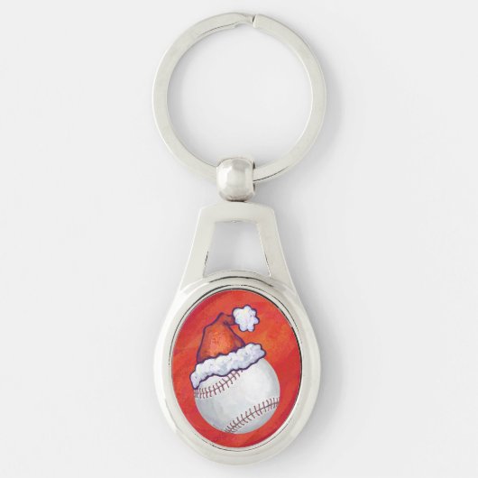 Baseball met Santa Hat op rood Sleutelhanger (Voorkant)