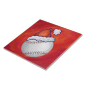 Baseball met Santa Hat op rood Tegeltje (Zijkant)