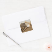 Baseball, Mitt en Bat op Basis Vierkante Sticker (Envelop)