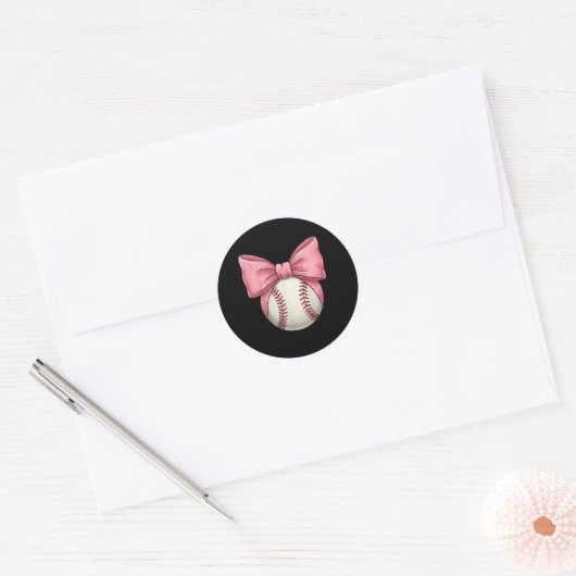 Baseball Mom Coquette Roze Bow Moederdag Basebal Ronde Sticker (Envelop)