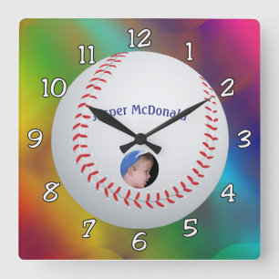 Baseball Multi-color Achtergrond Foto Personaliser Vierkante Klok