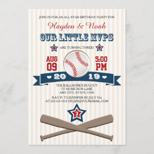 BASEBALL MVP BIRTHDAY INVITATIE VOOR TWINS KAART