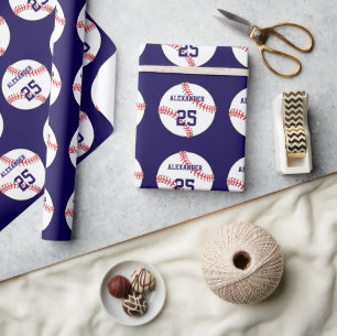 Baseball Naam en nummer Cadeaupapier