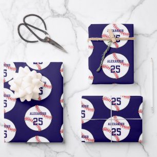 Baseball Naam en nummer Inpakpapier Vel