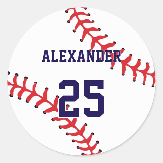 Baseball | Naam en nummer Ronde Sticker (Voorkant)