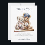 Baseball Nounours Twins Baby shower Merci<br><div class="desc">Express gratitude avec cette carte de remerciement baby shower jumeaux avec des nounours aquarelés avec des balles de baseball et une chauve-souris en bois rustique. Le message inclus est facile à personnaliser, vous permettant de modifier le libellé pour refléter votre propre style et vos sentiments. Une façon douce et réfléchie...</div>