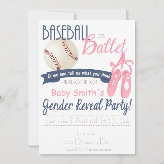 Baseball of Ballet Gender Reveal Kaarten (Voorkant)