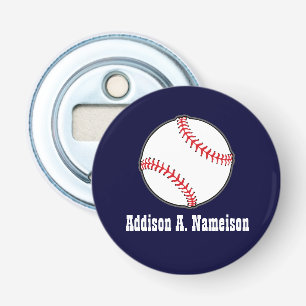 Baseball on Navy Blue Name Sports Room Button Flesopener