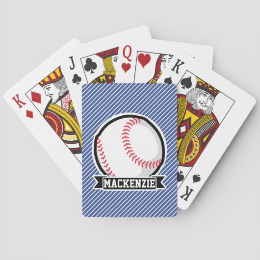Baseball op blauwe en witte strepen pokerkaarten (Achterkant)