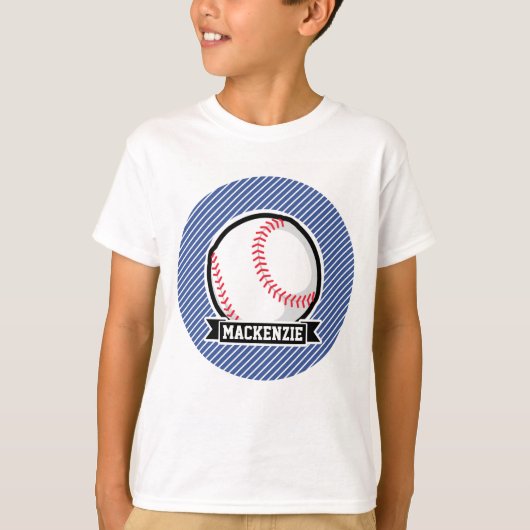 Baseball op blauwe en witte strepen t-shirt (Voorkant)