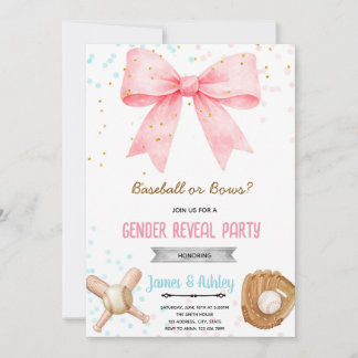 Baseball or Bows Gender Reveal invitation Kaart