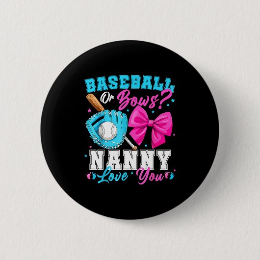 Baseball Or Bows Nanny Loves You Gender Reveal Fam Ronde Button 5,7 Cm (Voorkant)