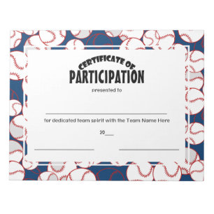 Baseball-participatiecertificaten Notitieblok