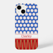 Baseball patroon aangepaste naam rood blauw iPhone hoesje (Achterkant)