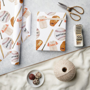 Baseball Patroon Kinder Naam Verpakkend Document Cadeaupapier