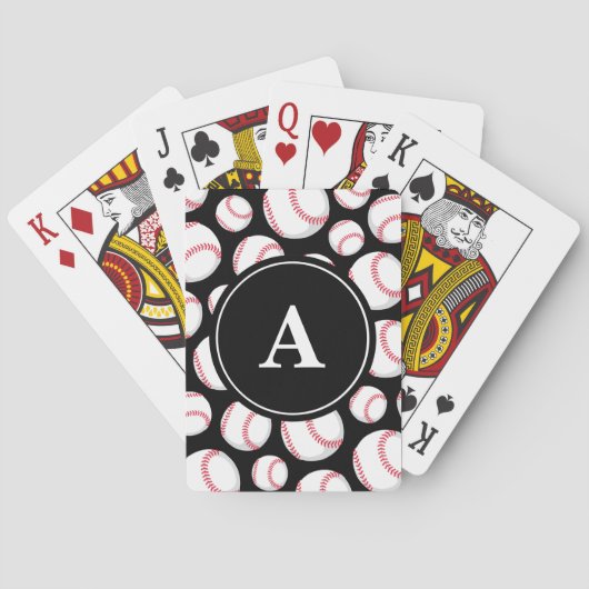 Baseball Patroon op zwart Monogram Pokerkaarten (Achterkant)