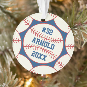Baseball Pattern Naam toevoegen Jaar Ornament