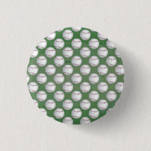 Baseball Pattern on Green Ronde Button 3,2 Cm