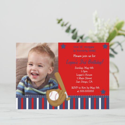 Baseball Photo Birthday Invitations Kaart (Staand voorkant)