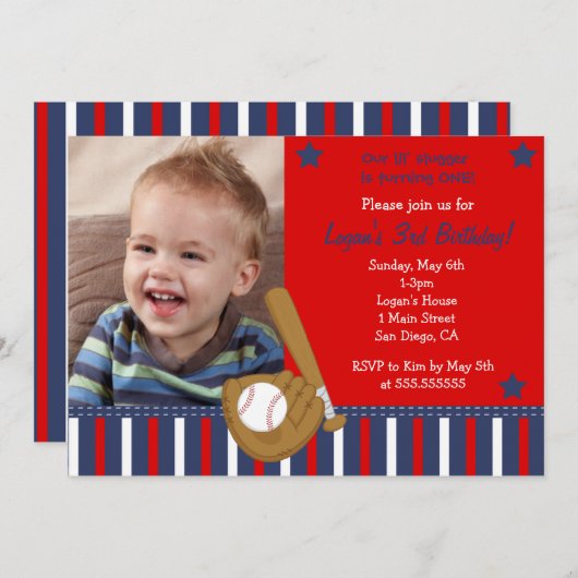 Baseball Photo Birthday Invitations Kaart (Voorkant / Achterkant)