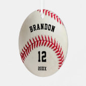 Baseball Photo Red Stitching Personalized Metalen Ornament (Voorkant links)