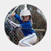 Baseball Photo Red Stitching Personalized Metalen Ornament (Achterkant)