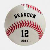 Baseball Photo Red Stitching Personalized Metalen Ornament (Voorkant)