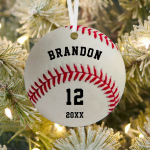 Baseball Photo Red Stitching Personalized Metalen Ornament