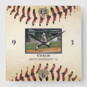 Baseball Photo Rustic Lace Vierkante Klok (Voorkant)