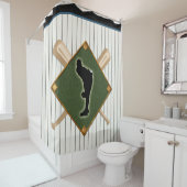 Baseball Pinstripe Logo met Pitcher Douchegordijn (In situ)
