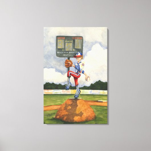 Baseball Pitcher op Mound van Jay Throckmorton Canvas Afdruk (Voorkant)