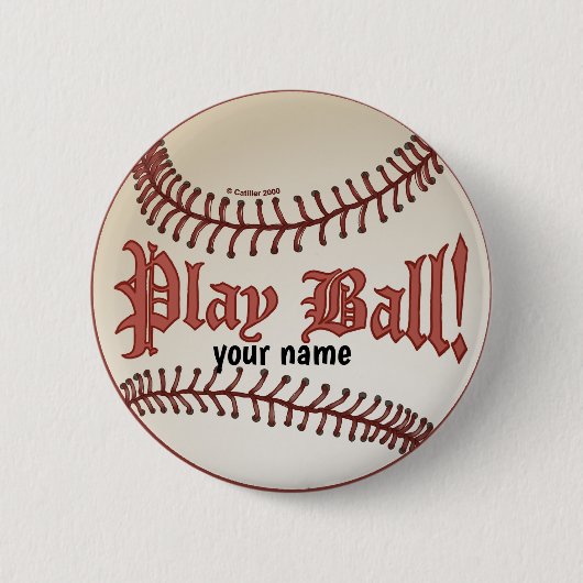 Baseball Play Ball pin-knop Ronde Button 5,7 Cm (Voorkant)
