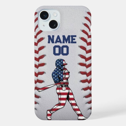 Baseball player Batter with Customizable Number iPhone Hoesje (Achterkant)