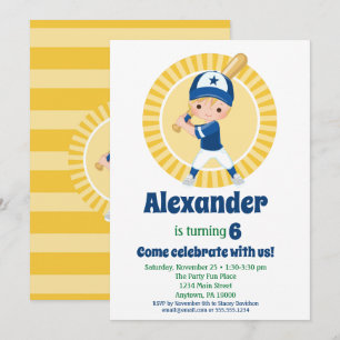Baseball Player - Blonde Boys Birthday Uitnodiging