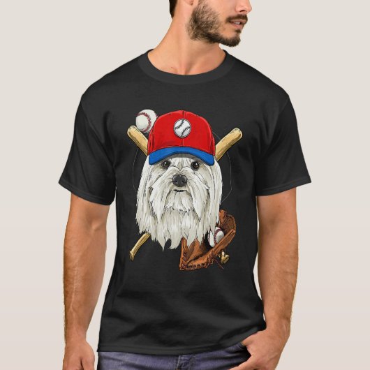 Baseball Player Coaches Maltese Dog Pitcher Catch T-shirt (Voorkant)