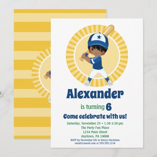 Baseball Player Hispanic Boys Birthday Uitnodiging (Voorkant / Achterkant)