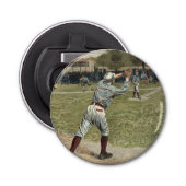 Baseball Player is op de tweede basis uitgevallen Button Flesopener (Voorkant)