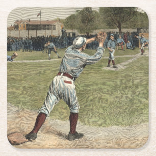 Baseball Player is op de tweede basis uitgevallen Vierkante Kartonnen Onderzetter
