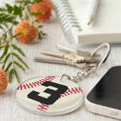 Baseball Player Number 3 Sportbal Gift Sleutelhanger (Voorkant Rechts)
