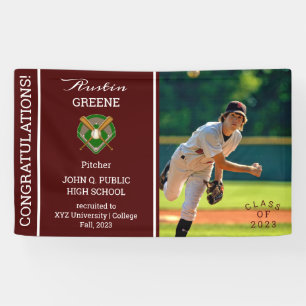 Baseball Player Photo Maroon Afstuderen Spandoek