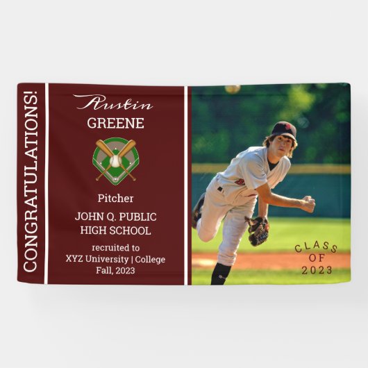 Baseball Player Photo Maroon Afstuderen Spandoek (Horizontaal)