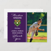 Baseball Player Photo Paars Afstuderen Hartelijk d Briefkaart (Voorkant / Achterkant)