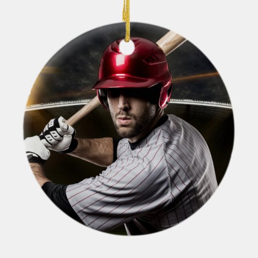 Baseball Player School Silver Gray Red Photo Keramisch Ornament (Achterkant)