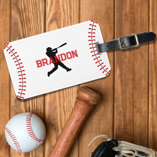 Baseball Player Silhouette met naam Sporttas Bagagelabel