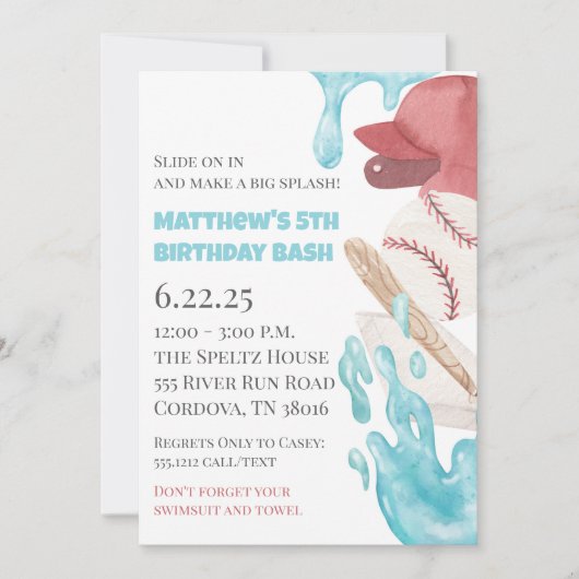 Baseball Pool Party Birthday Invitation (Devant)