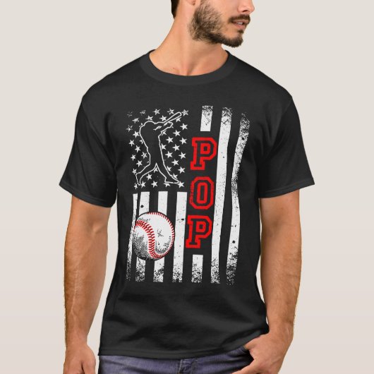 Baseball Pop Amerikaanse vlag  honkbal T-shirt (Voorkant)