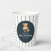 Baseball Preppy Bear 1st Birthday Papieren Bekers (Achterkant)