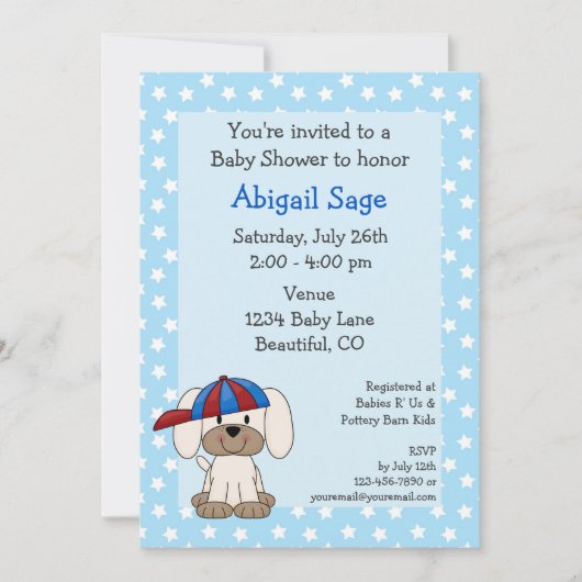 Baseball Puppy Baby Boy Shower Invitation (Devant)