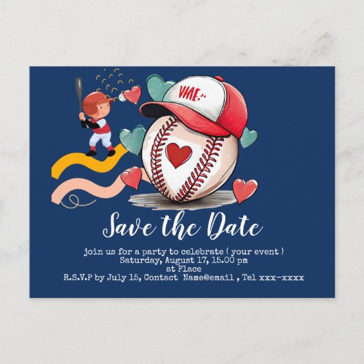 Baseball redt de datum met de liefdesbruiloft briefkaart (Voorkant)
