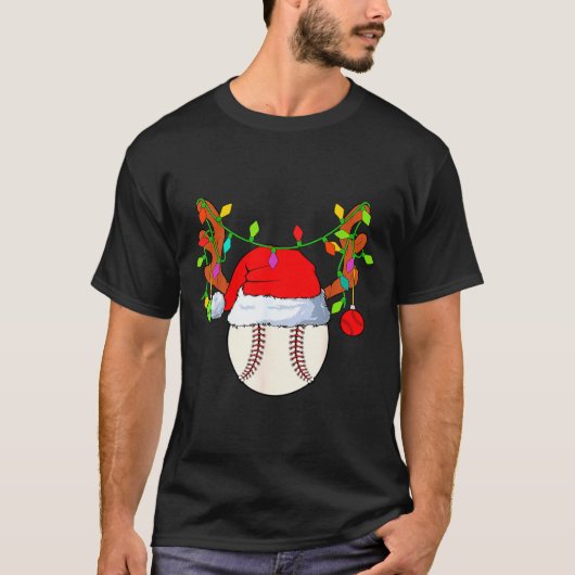 Baseball Reindeer Santa Hat Christmas T-shirt (Voorkant)